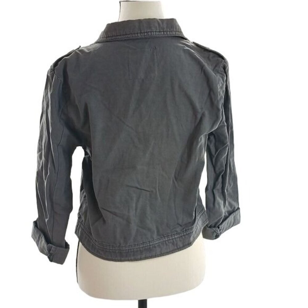 Mossimo Utility Jacket Womens Size S Gray Button Front Embroidered Patchwork - Picture 5 of 7